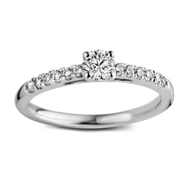 Witgouden verlovingsring met 0.50 ct lab-grown diamant en pavé gezette zijdiamanten