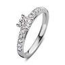 Witgouden verlovingsring met 0.80 ct lab-grown diamant en pavé gezette zijdiamanten