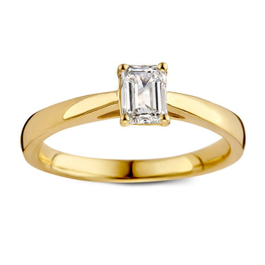 Emerald solitaire verlovingsring van 18 karaat geelgoud met 0.50 ct lab-grown diamant