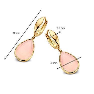 Oorringen geelgoud  roze chalcedoon