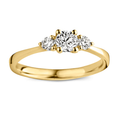 Trilogy verlovingsring van 18 karaat geelgoud met 0.50 ct lab-grown diamanten

