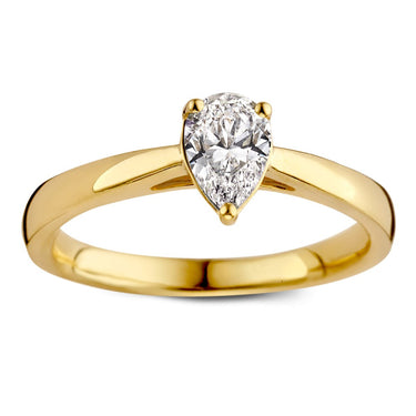 Peervormige solitaire verlovingsring van 18 karaat geelgoud met 0.50 ct lab-grown diamant