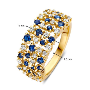 Bubbels Ring Saffier & Diamant 0.40ct 14k Geelgoud