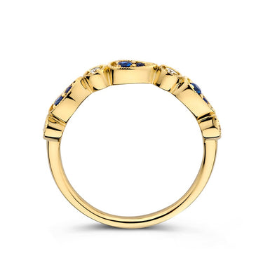 Saffier & Diamanten Ring 0.16ct. Geelgoud