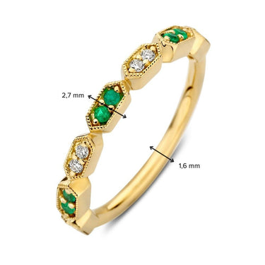 Smaragd & Diamanten Ring 0.16ct Geelgoud