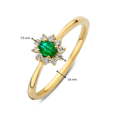Ovale Smaragd Ring met Diamant 14k Geelgoud