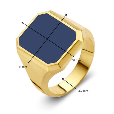 Zegelring Achthoek Blauwe Lagensteen 14k Geelgoud