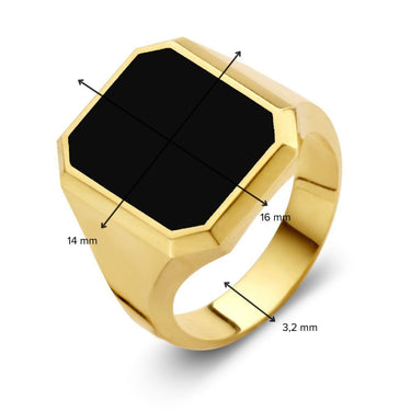 Zegelring Achtkant 14 Karaat Geelgoud met Zwarte Onyx