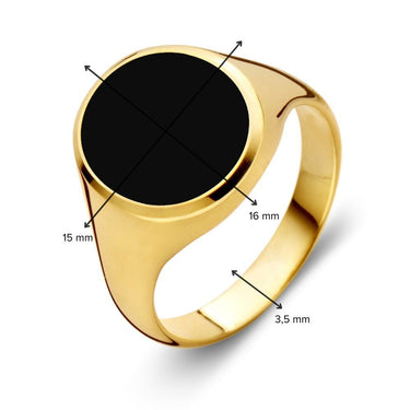 Zegelring Ovaal 14 Karaat Geelgoud met Zwarte Onyx